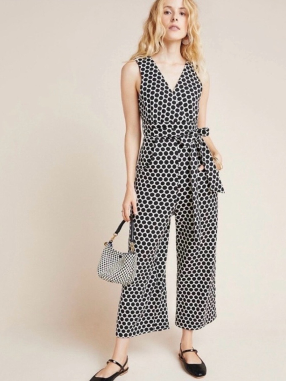 Eva Franco Black and White Polka Dot Sleeveless Jumpsuit